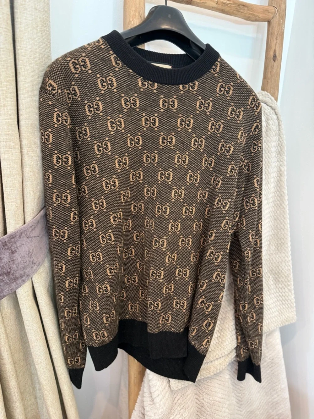 NWOT Gucci Brown and Tan GG Wool Blend Scarf